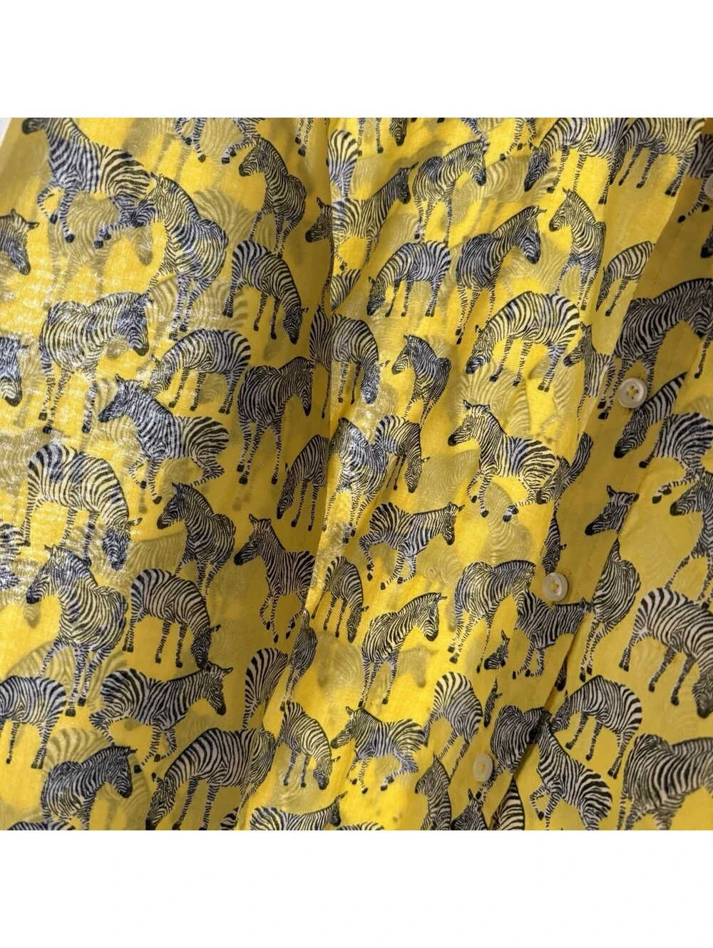 Talbots Yellow Zebra Animal Print Button Up Shirt Long Sleeve Sz L Large